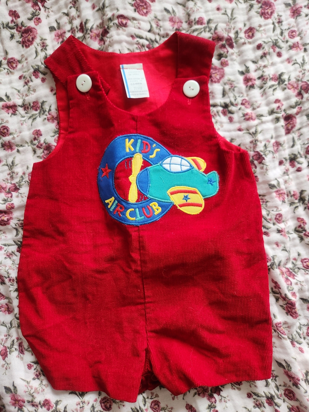 Baby Boys Red Corduroy Romper with Plane Applique Size 6-9m
